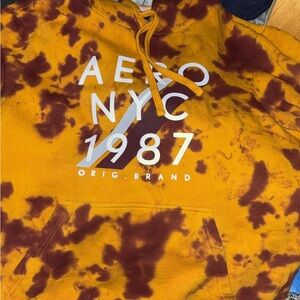 Aeropostale Yellow and Brown Tie-Dye Hoodie